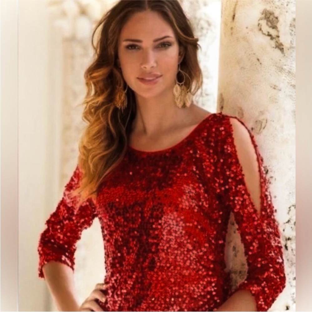 Gorgeous ALEXIA ADMOR Deep Garnet Sequin Blouse, size S